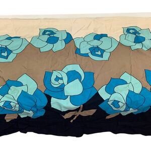 1yd Large Blue Rose Floral Print Wide Stripe Cotton Craft Sewing Fabric Remnant